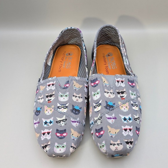 Skechers Shoes - Skechers BOBS for Cats Gray Multi Glasses Cat Print Slip On Flats Womens 8.5